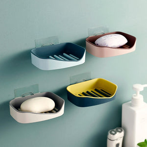 Soap Rack No Drilling Wall Mounted Double Layer Soap Holder Soap Sponge Dish Bathroom Accessories Soap Dishes Self Adhesive