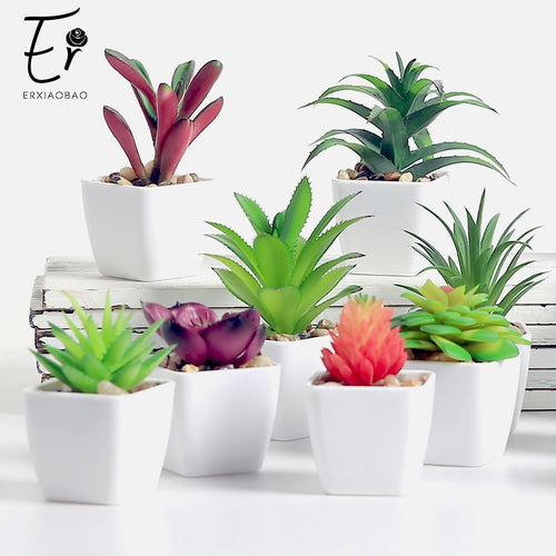 Erxiaobao Lovely Artificial Plants with Pot Simulation Succulents Mini Bonsai Potted Placed Green Fake Plants Table Decoration