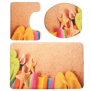 3Pcs/set Bathroom Mat Set Ocean Underwater World Anti Slip Kitchen Bath Mat Coral Fleece Floor Mats Washable Bathroom Toilet Rug