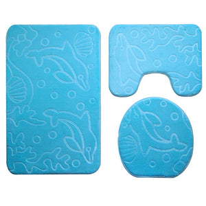 3Pcs/set Bathroom Mat Set Ocean Underwater World Anti Slip Kitchen Bath Mat Coral Fleece Floor Mats Washable Bathroom Toilet Rug