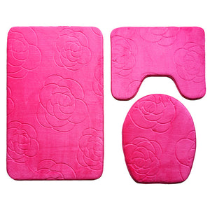 3Pcs/set Bathroom Mat Set Ocean Underwater World Anti Slip Kitchen Bath Mat Coral Fleece Floor Mats Washable Bathroom Toilet Rug