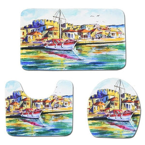 3Pcs/set Bathroom Mat Set Ocean Underwater World Anti Slip Kitchen Bath Mat Coral Fleece Floor Mats Washable Bathroom Toilet Rug