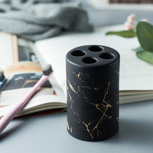 High quality matte marble pattern bathroom soap dispenser ceramic lotion bottle soap dish toothbrush holder mouthwash cup