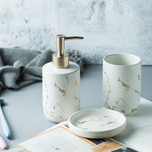 Load image into Gallery viewer, High quality matte marble pattern bathroom soap dispenser ceramic lotion bottle soap dish toothbrush holder mouthwash cup