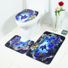 Load image into Gallery viewer, 3Pcs/set Bathroom Mat Set Ocean Underwater World Anti Slip Kitchen Bath Mat Coral Fleece Floor Mats Washable Bathroom Toilet Rug