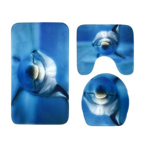 3Pcs/set Bathroom Mat Set Ocean Underwater World Anti Slip Kitchen Bath Mat Coral Fleece Floor Mats Washable Bathroom Toilet Rug