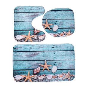 3Pcs/set Bathroom Mat Set Ocean Underwater World Anti Slip Kitchen Bath Mat Coral Fleece Floor Mats Washable Bathroom Toilet Rug