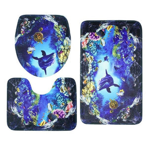 3Pcs/set Bathroom Mat Set Ocean Underwater World Anti Slip Kitchen Bath Mat Coral Fleece Floor Mats Washable Bathroom Toilet Rug