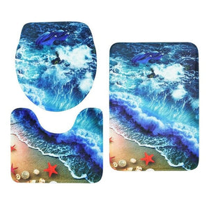 3Pcs/set Bathroom Mat Set Ocean Underwater World Anti Slip Kitchen Bath Mat Coral Fleece Floor Mats Washable Bathroom Toilet Rug